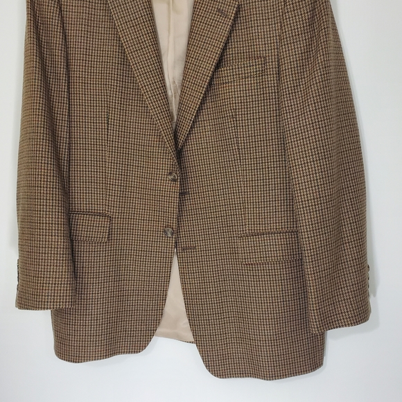 Lauren Ralph Lauren 100% Lambswool Hounds tooth Tan Jacket, Size 43L - Picture 5 of 15